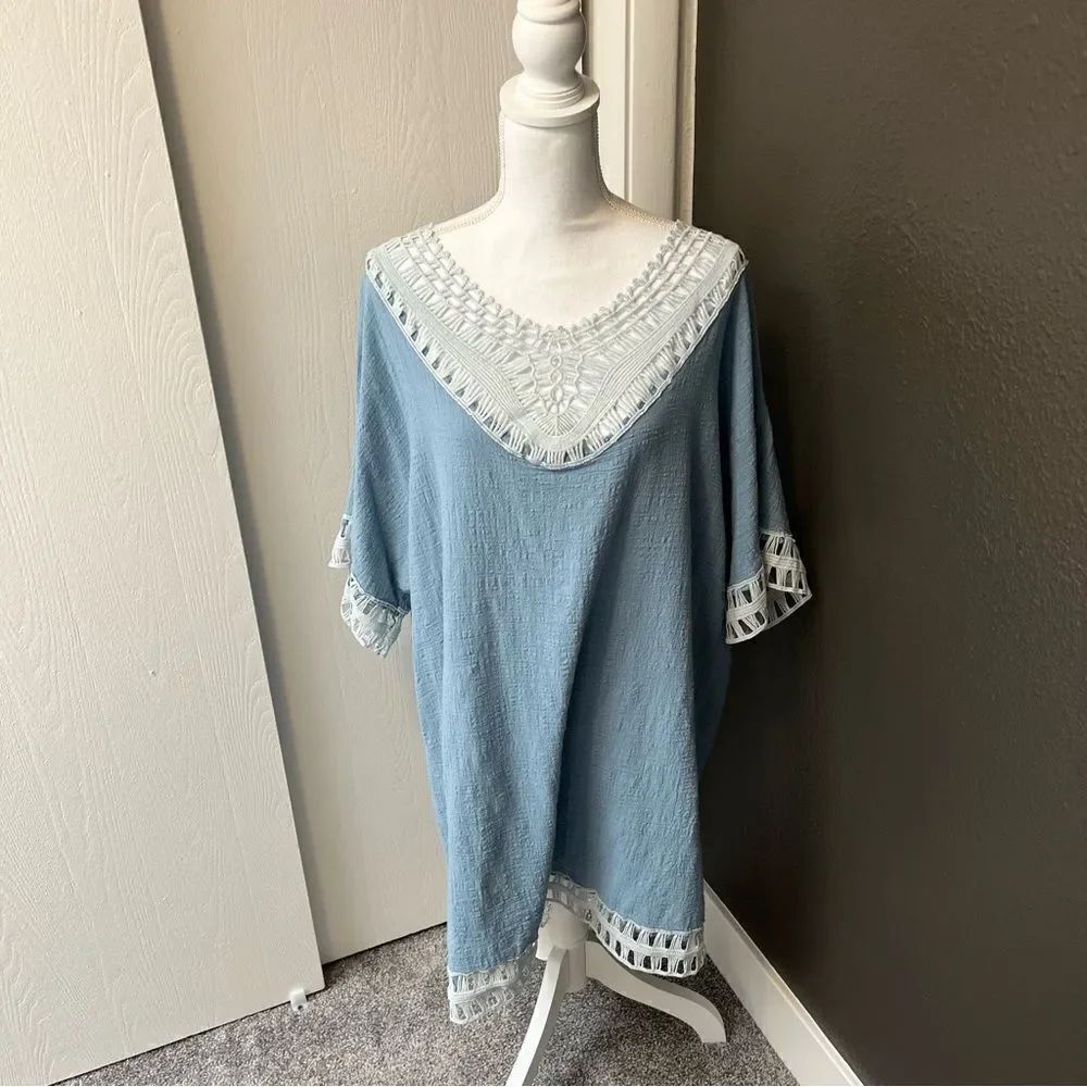 Misslook linen tunic with white lace detail 2XL boho cottagecore